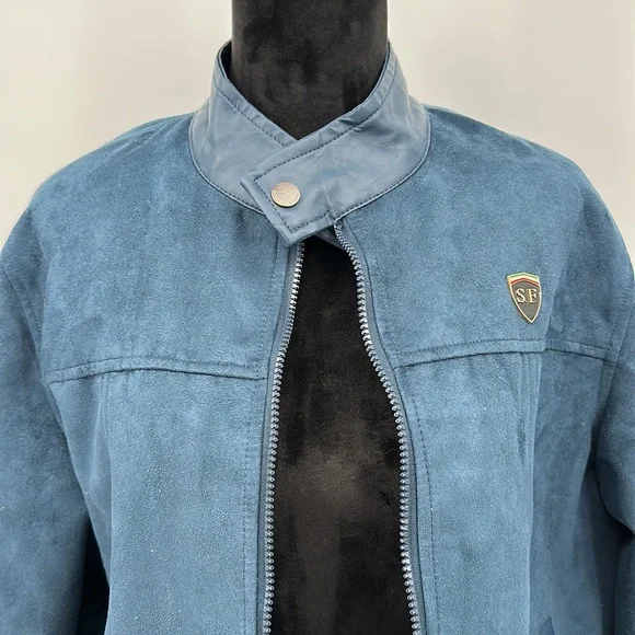Italian Leather jacket by Superlative Fashion Moto Jacket Medium/ Large Blue - Picture 4 of 9